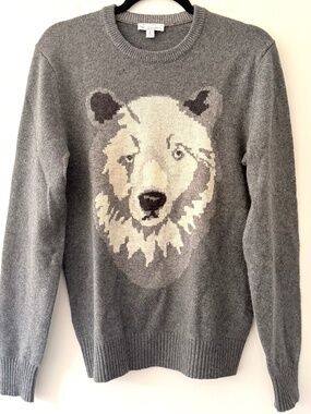 Gap Polar Bear Wool Blend Grey Crew Sweater Holiday, Winter, Animals Novelty
